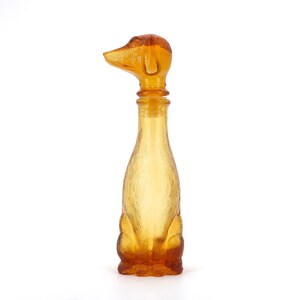 Empoli amber glass dog genie bottle, Italian decanter, 1960s / boho chic, bohemian, folk, Made in italy