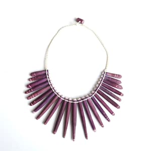 Tropical pencil sea urchin necklace - 23 drops, vintage / purple jewelry