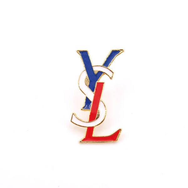 Spilla YSL Yves Saint Laurent blu bianco rosso, vintage / gioielli, bandiera francese, Francia, vintage, moda parigina