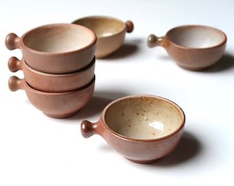 Set of 6 French stoneware cups, La Borne, 1960s / ceramic, vintage, cottage, country, boho chic, rustic, brown