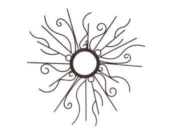 Large sunburst black metal mirror, 1970s / wall sun, mid century modern