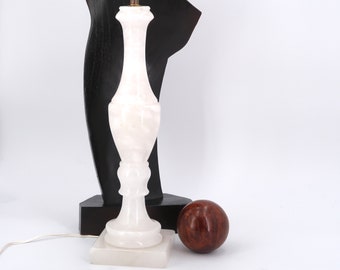 Huge white alabaster column table lamp, 1960s / marble, stone, Italian, Italy vintage