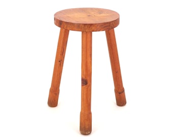 French wooden tripod stool, 1950s /  furniture, charlotte perriand style, mountain folk art, country, rustic