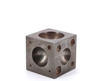 French iron paperweight sculpture, 1970s / cube, cubic, minimalist