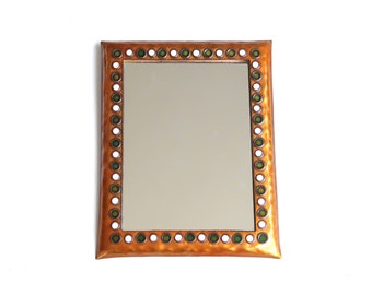 French rectangular copper wall mirror signed Michel, 1960s / folk, boho chic, bohemian