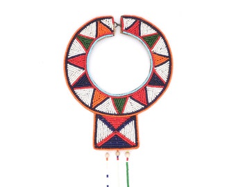 Vintage Kenyan mariage necklace : pearls, metal and leather, Massai / Samburu jewelry, 1980s Africa