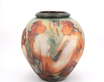Large Vintage Jean-Pierre Bonardot Vase with Nude Figures, Raoul Dufy & Picasso Inspired
