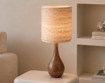 Grande lampe en grès, abat jour laine, années 60 / céramique, marron, potier, la borne