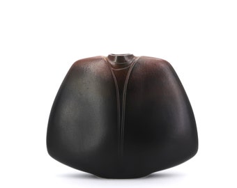 HUGE French black and brown porcelain vase by Virebent, Design by Pierre Lebe, Made in France, 1970s