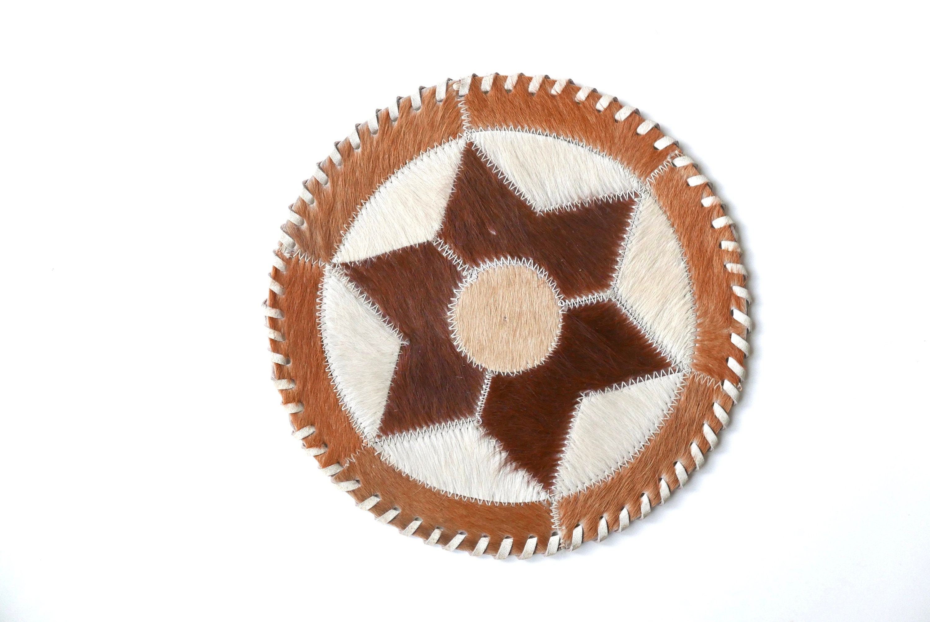 Grand Dessous de Plat, Patchwork Peau Animal, Années 70/Vintage Folk Bohème Chic Cuir Vache