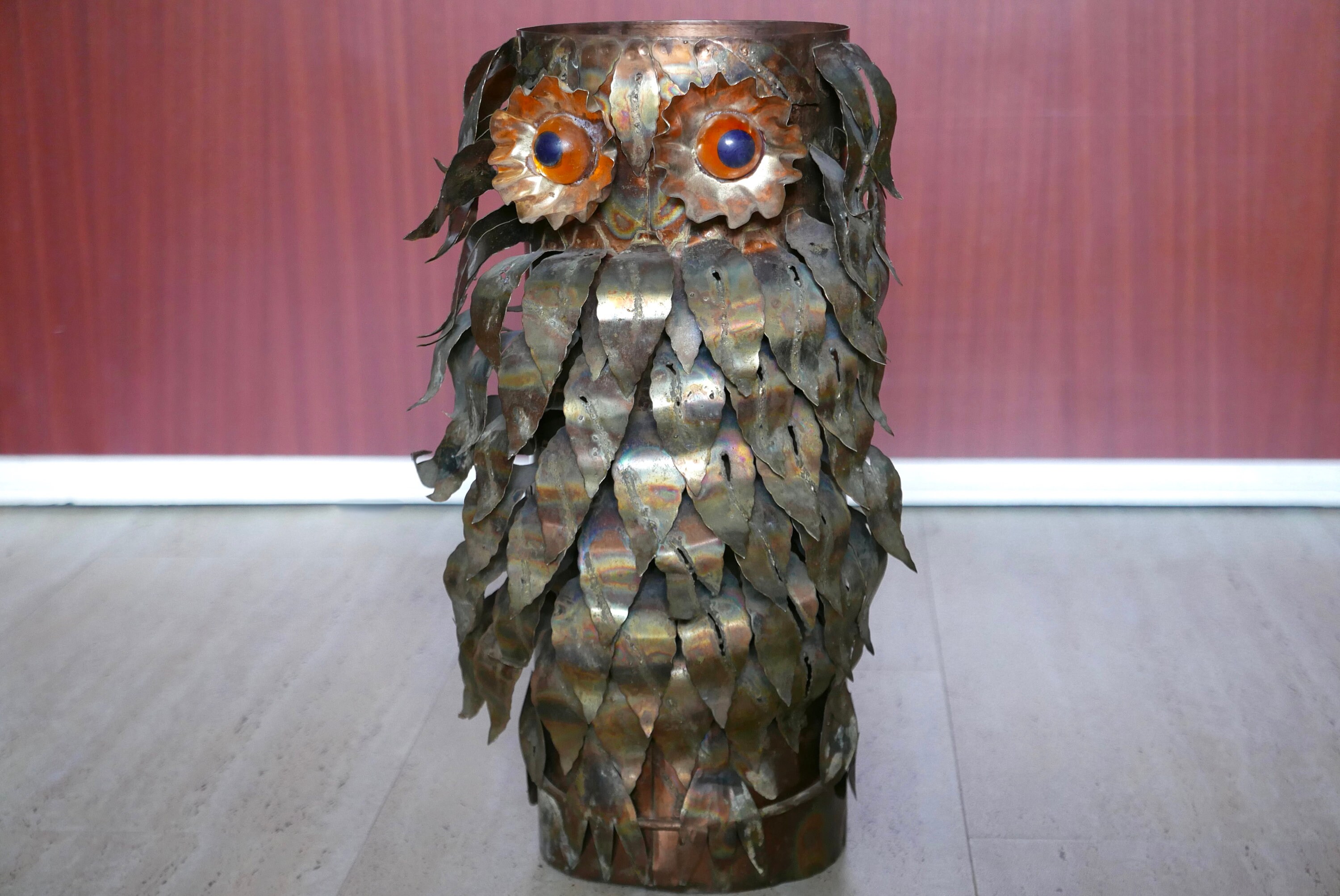 Porte Parapluie en Métal Forme de Chouette, Années 50 Vintage/C Jere, Curtis Sculpture Brutaliste