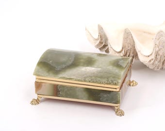 Joyero de metal en tono ónix y dorado, años 70 / mármol, boho chic, shabby chic, baño, vintage, caja, decoración del hogar