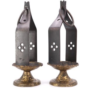 Pair of French iron candle holder lanterns by Max Bré, 1950s /  castle, rustic, farmhouse, country, shabby chic