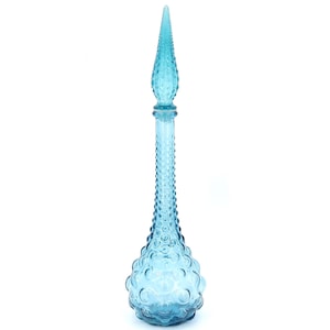 Vintage blue bubble glass genie bottle, Italian decanter, 1960s / Empoli, boho chic, bohemian, folk, Made in italy