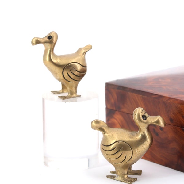 Paire de Dodos en laiton, années 70 / oiseau, doré, Ile Maurice, sculpture, figurine