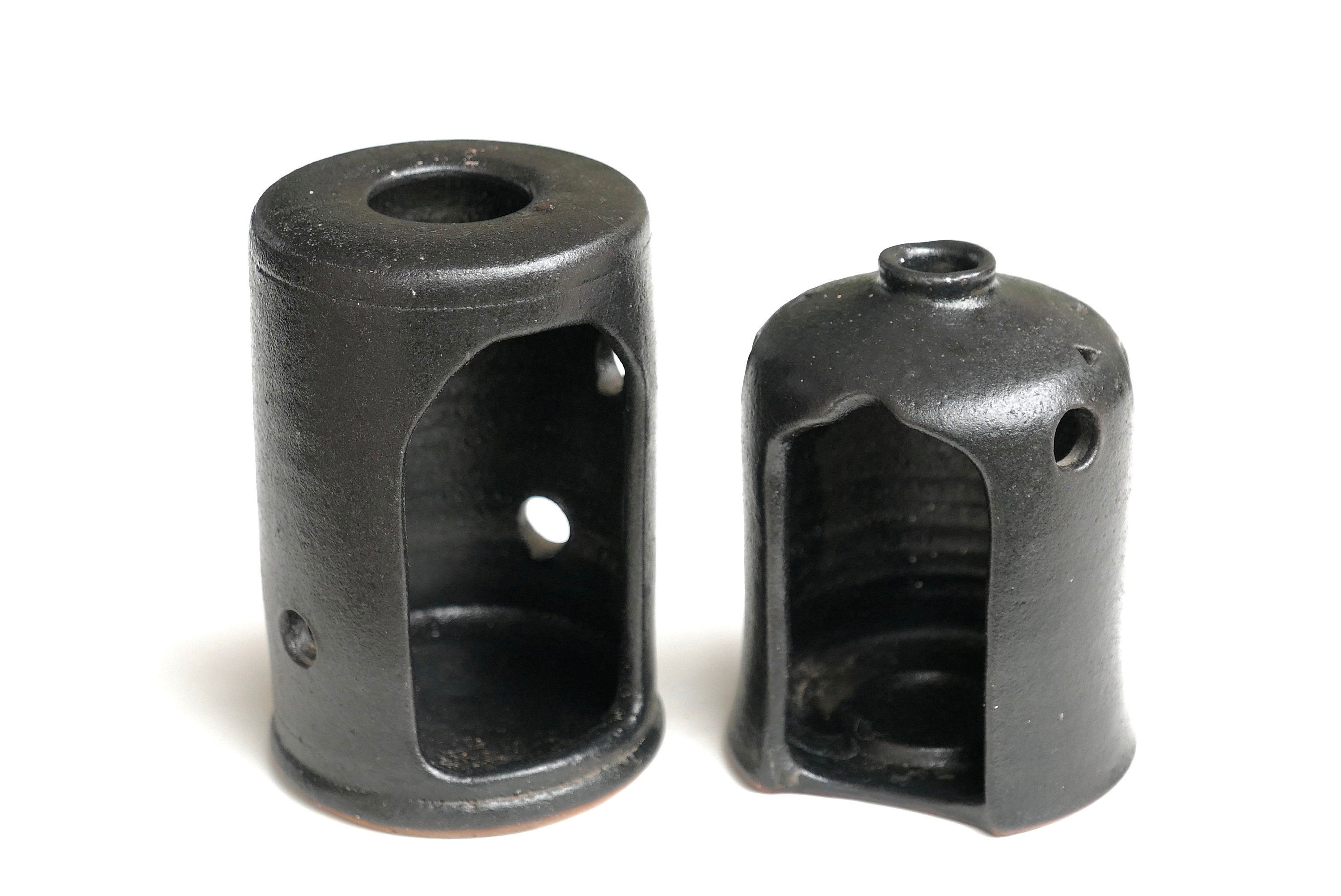 Paire de Lanternes Noires en Céramique, Années 60/Vintage Rustique, Campagne, Bohème Chic, Photophor