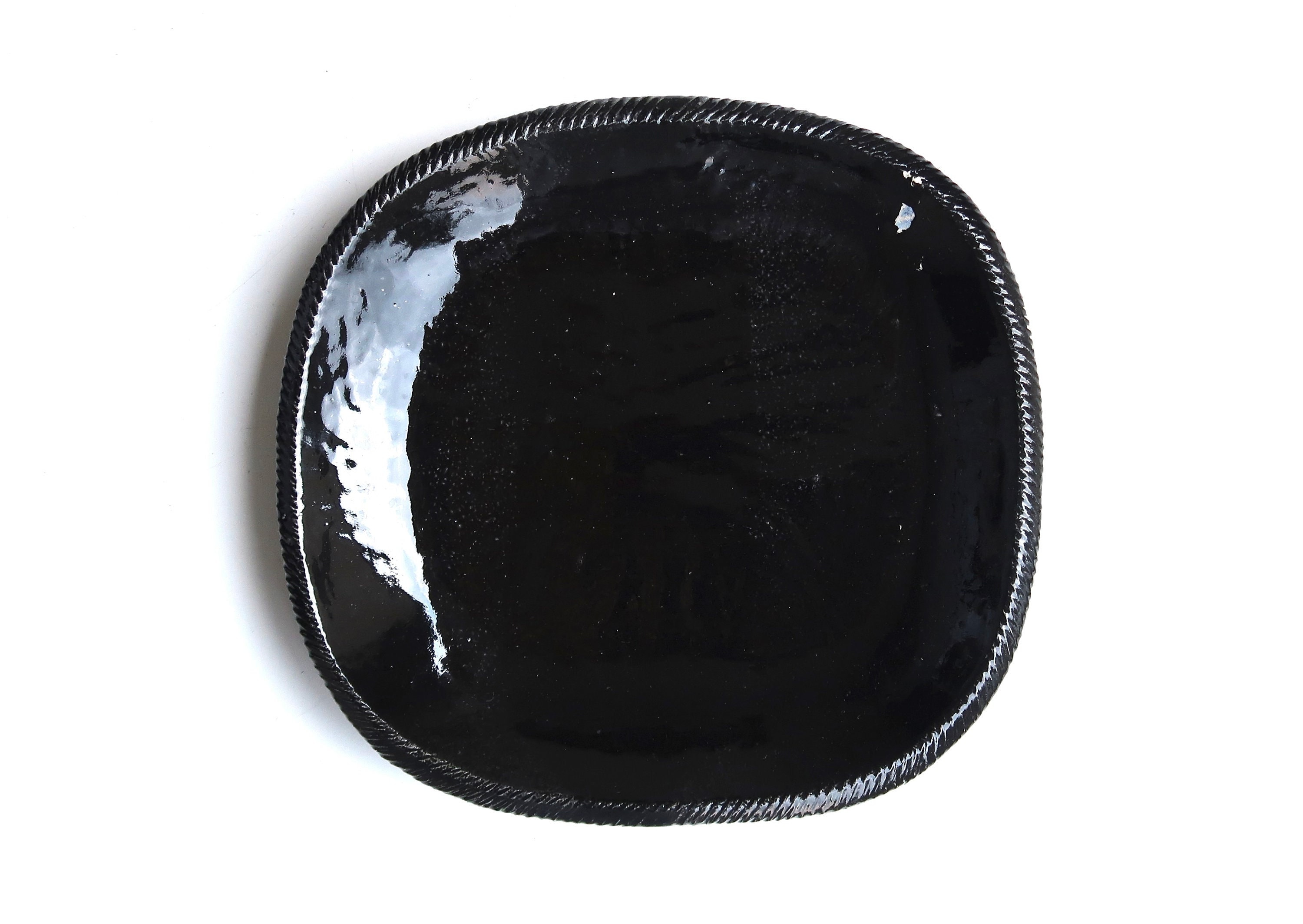 Grand Vide Poche Ou Plat Mural En Céramique Noire De Marcel Giraud, Vallauris, Années 70/Centre Table