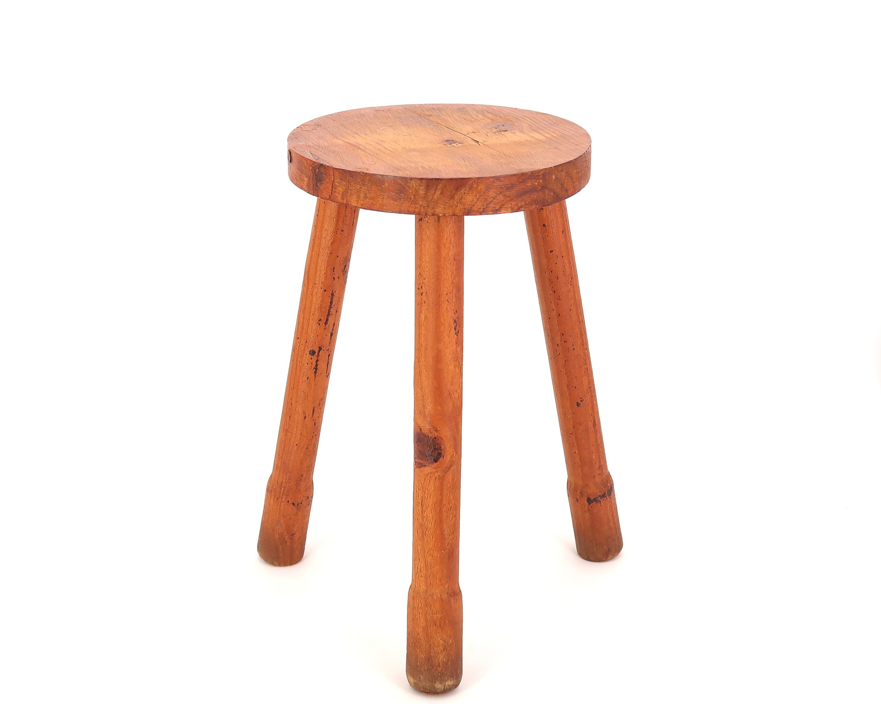 Tabouret tripode en pin - Art populaire primitif brutaliste français