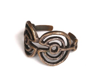 French modernist bronze cuff bracelet by Yvonne Tindas, Line Vautrin school, 1970s / Brutalist, Brutalism, Jewelry, Hammered, Antique