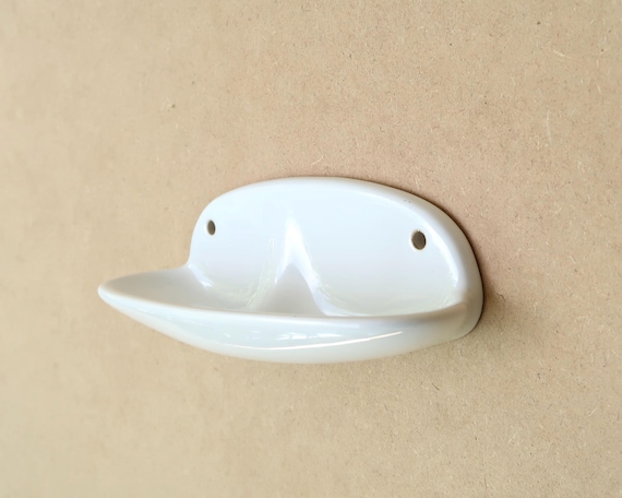 Porte-savon Mural Vintage 1960 - Porcelaine Blanche 17x17 Cm - France
