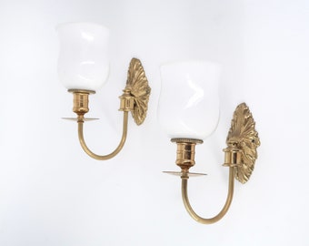 Three French modernist sconces, brass and glass, 1950s / mid century modern light lamp lighting brass atomic lunel arlus