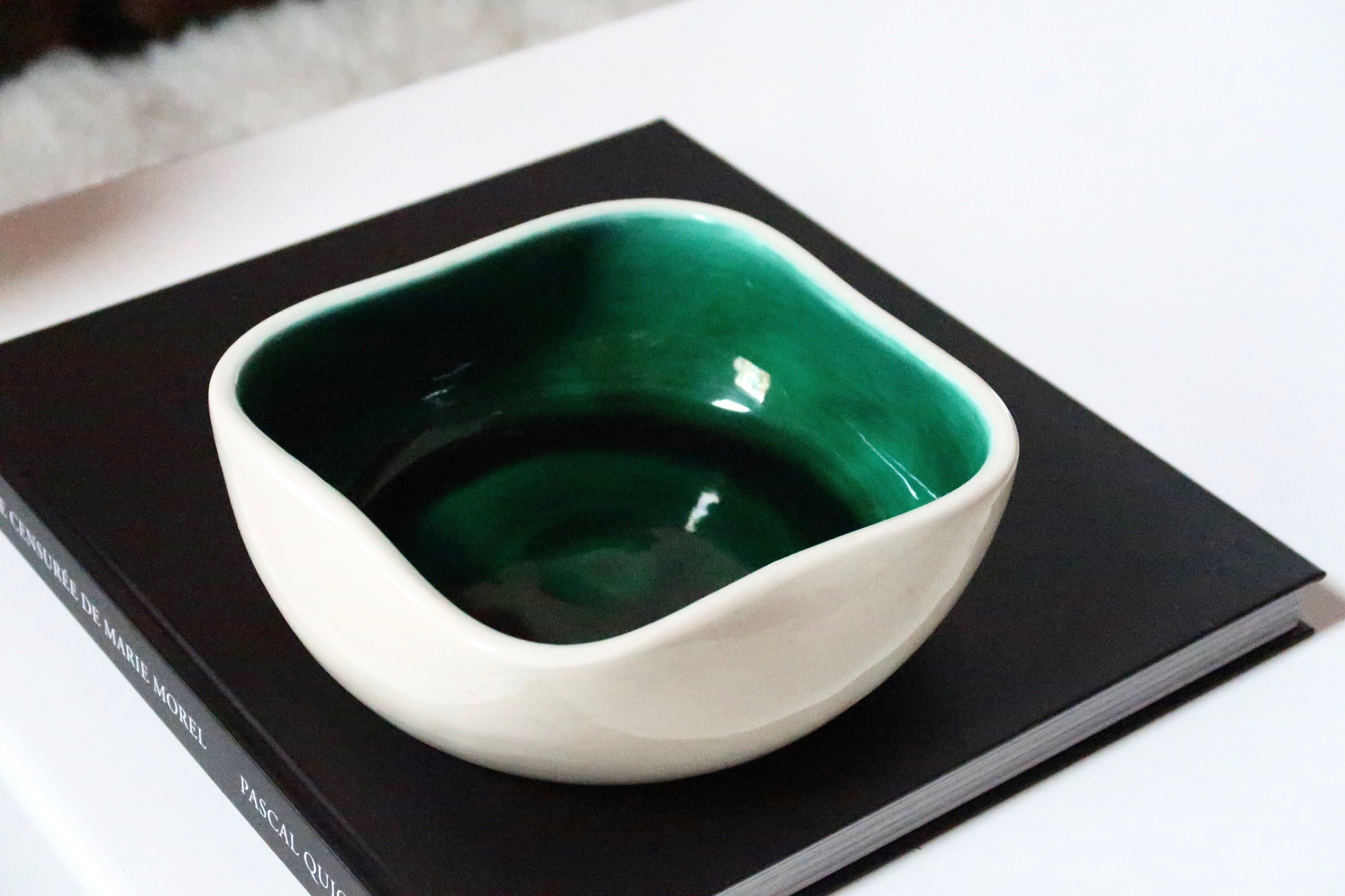 Plat Creux en Céramique Kéramos Sévres, Années 60/Blanc Vert, Coupelle, Vide Poche