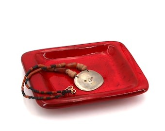 Red Ceramic Catchall Tray by Jean & Robert Cloutier, 1970s / Rectangular Dish, Vintage French Ceramic, Mid Century Decor