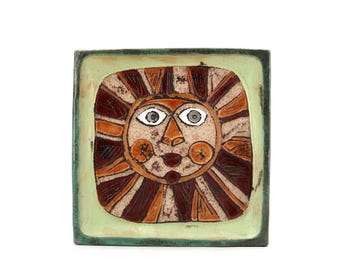 Roland Zobel Ceramic Sun Catchall Tray, French Vallauris 1970s / Vintage Wall Hanging Dish, Mid-Century Modern Decor