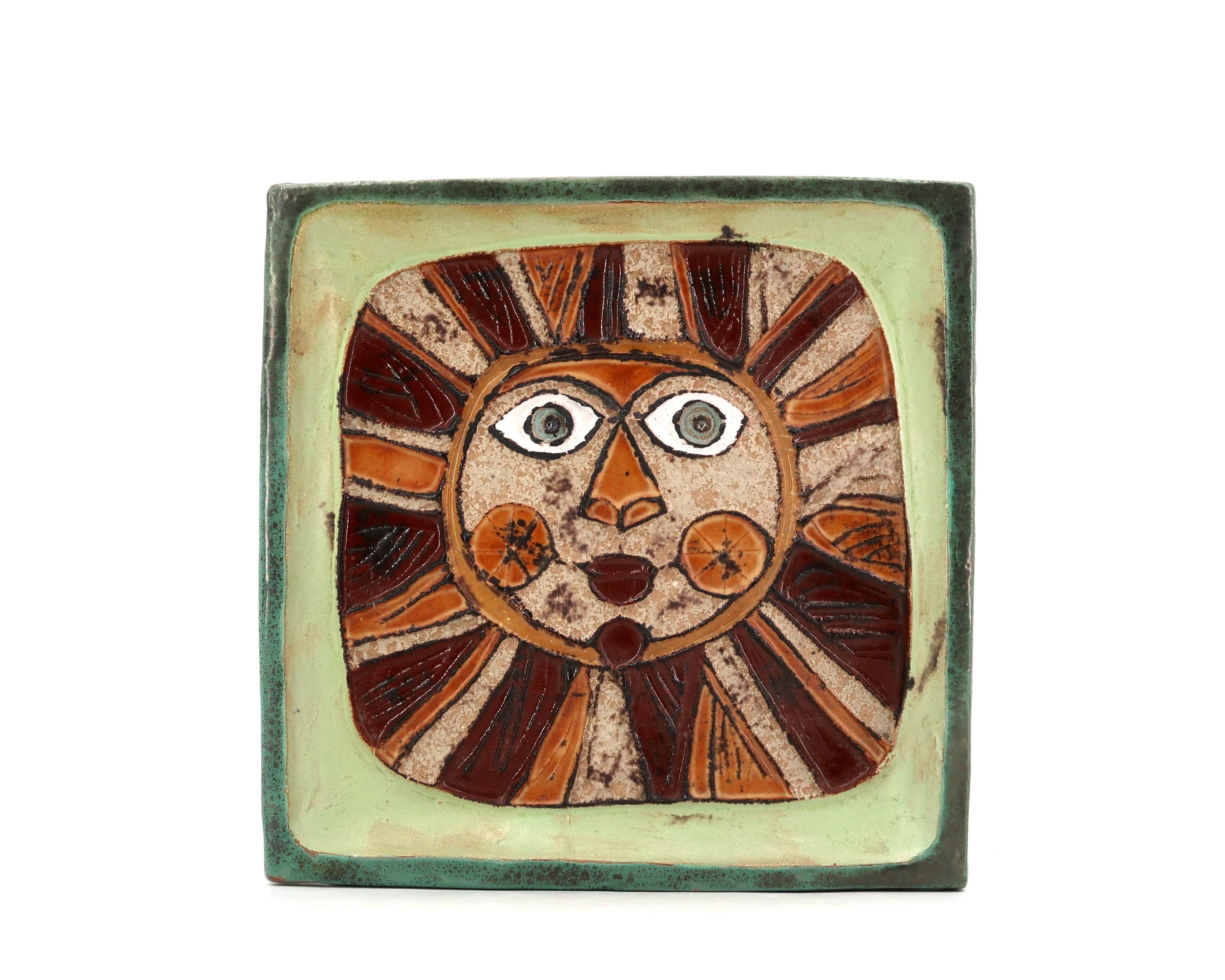 Vide Poche Carré En Céramique De Roland Zobel, Décor Soleil Avec Visage, Années 70/Mural, Plat, Décoration D'intérieur, Les Cyclades