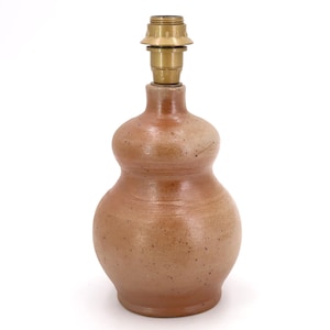 French stoneware ceramic table lamp, 1970s / brown, folk, St Amand en Puisaye, colocynth, rustic