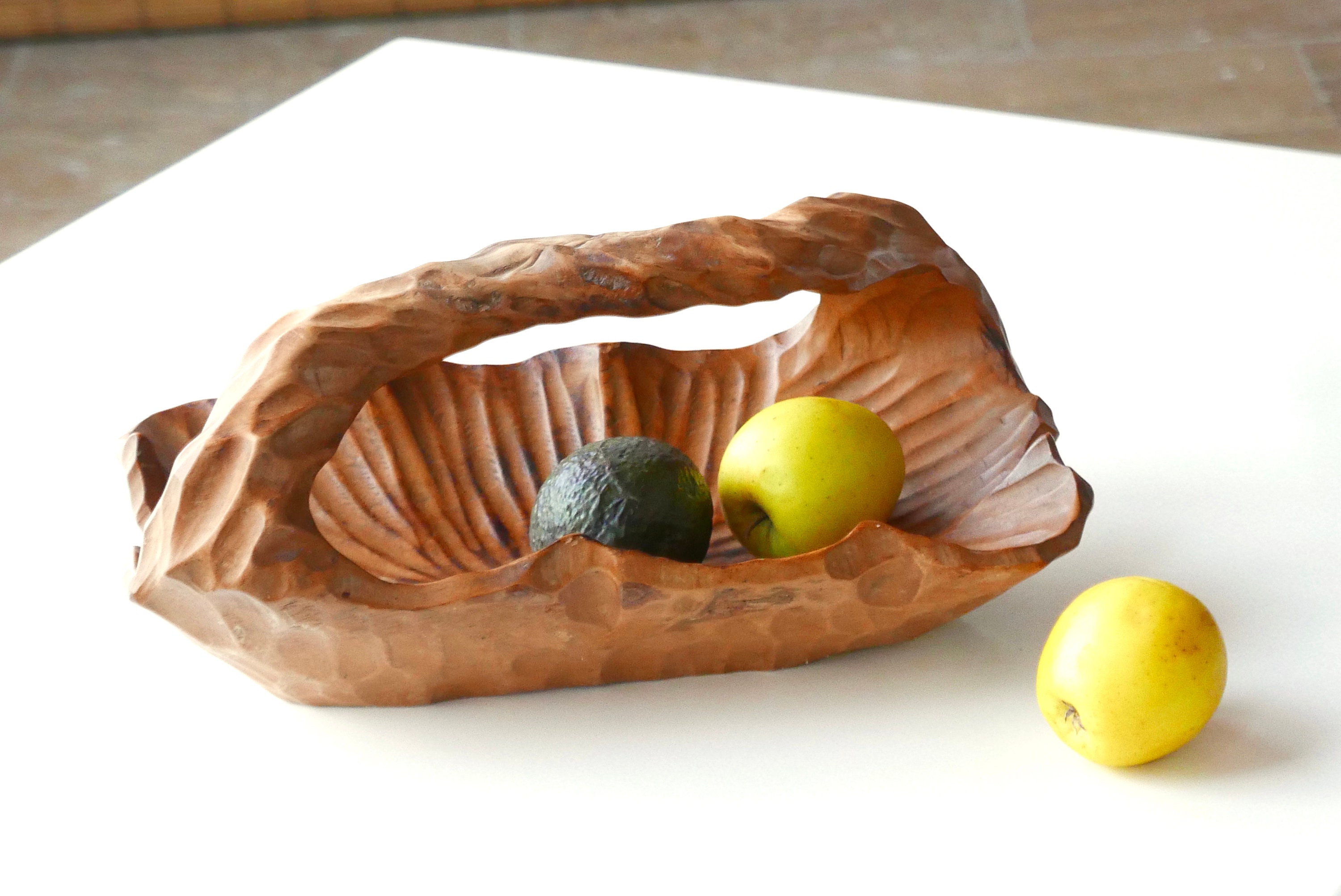 Grand Centre de Table, Coupe à Fruits en Bois, Années 50/Vide Poche, Gouge, Vintage