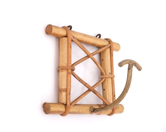 French bamboo and metal hook, coat rack, 1950s / vintage, entryway, bathroom