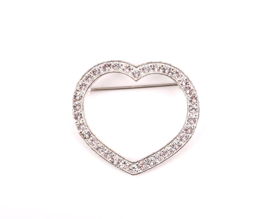 Broche Vintage Filigrane Argentée Avec Strass - Occasion - Sans Marque