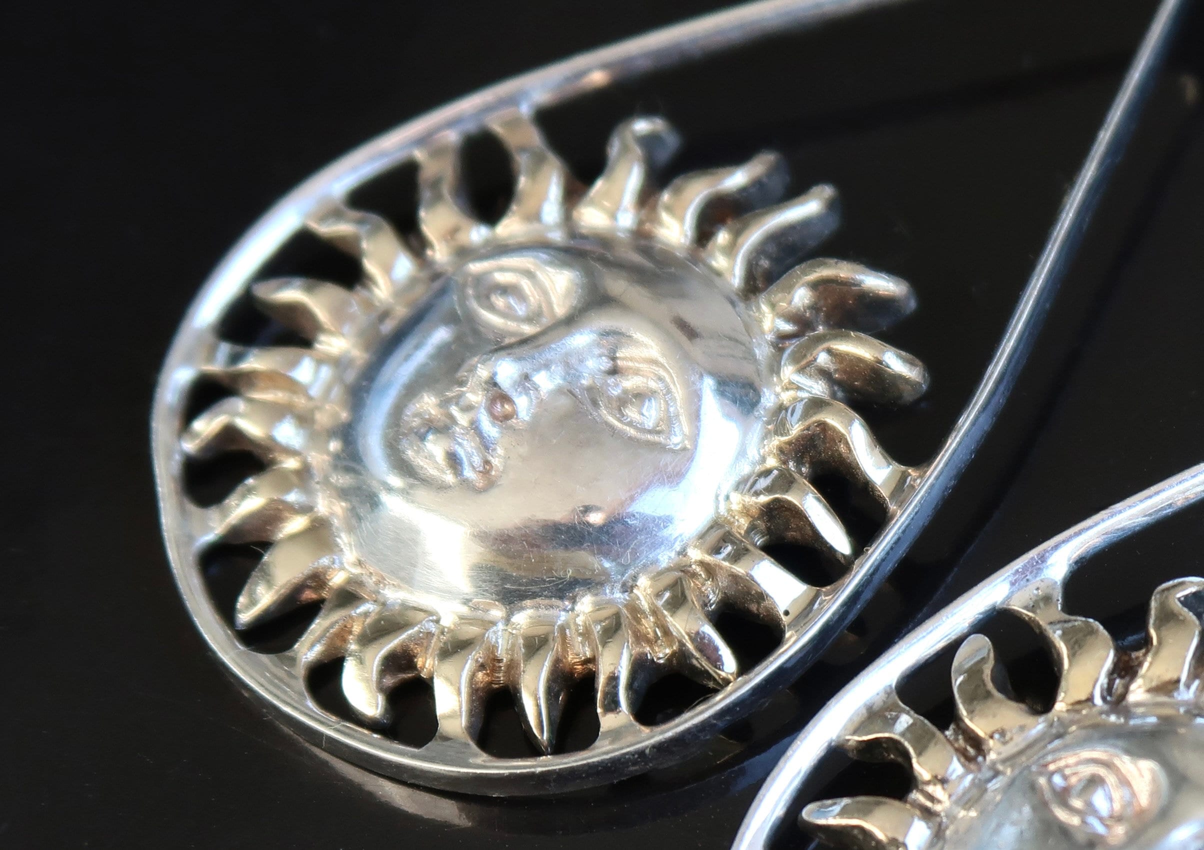 Mexican Silver Earrings by Sergio Bustamante : Sun, 1980s