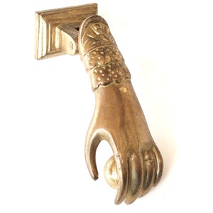 Brass door knocker hand, 1950s / door knob, handle, lucky charm, boho chic, folk, sculpture