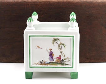 French white Limoges porcelain planter by Raynaud, Asian decor, 1970s / home decor, plant, square, desk