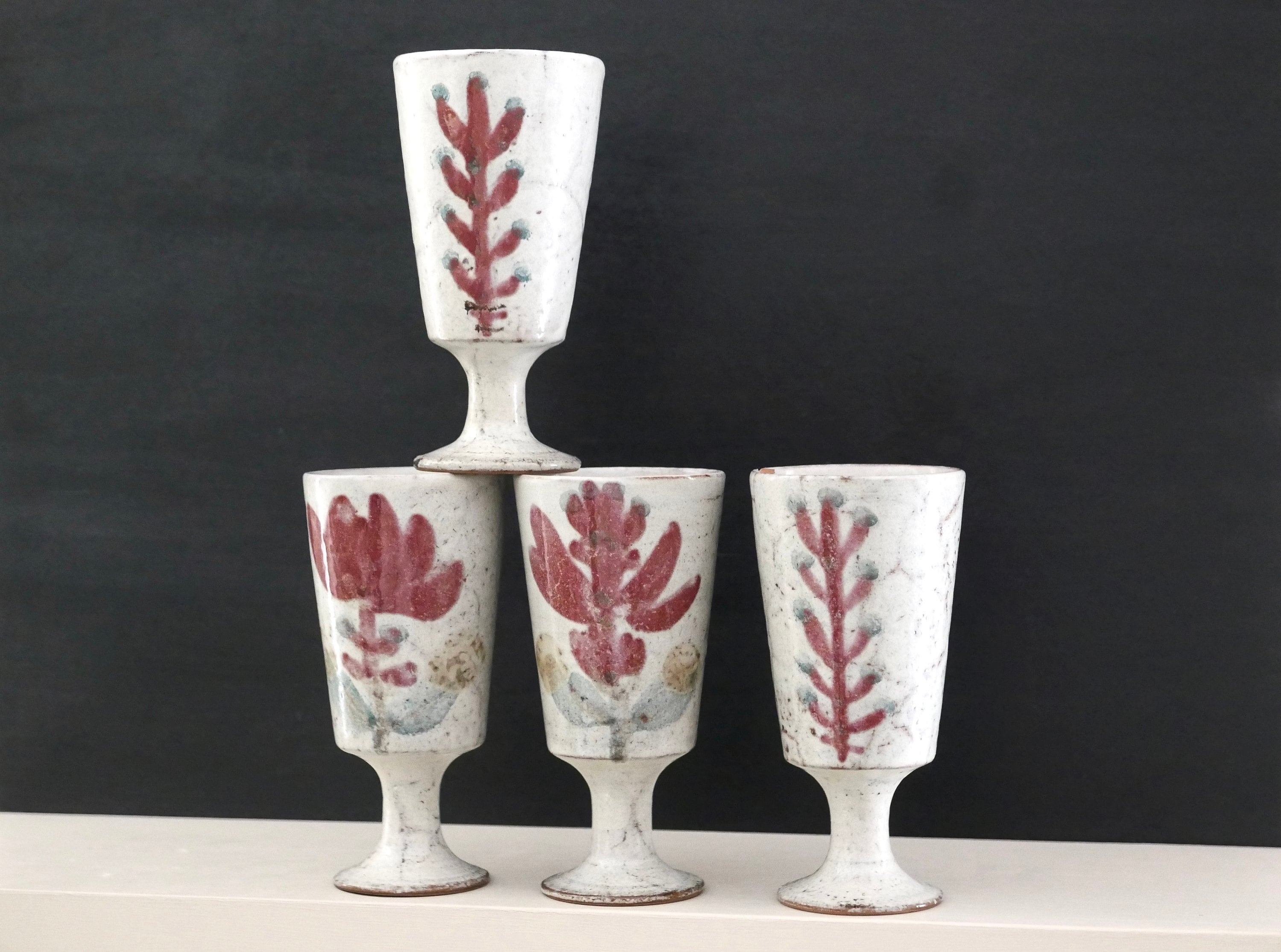 Set de 4 Mazagrans Gustave Raynaud, Atelier Le Murier Vallauris, Années 60/Céramique Française, Verr