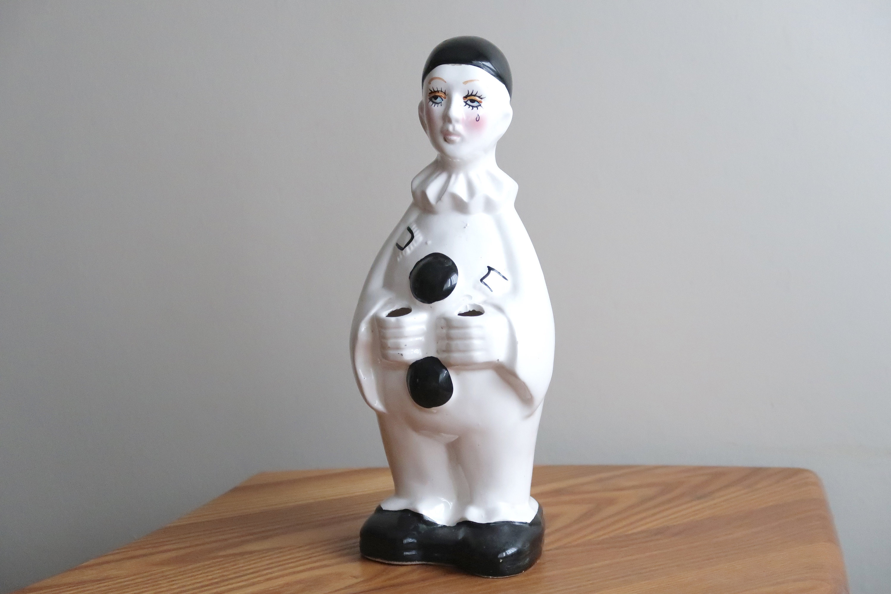 Porte Ustensiles de Cuisine, Pierrot en Céramique, Années 70/Clown, Cirque, Blanc, Kitsch