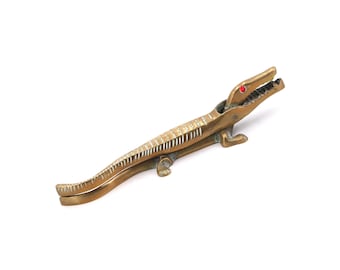 Brass crocodile nutcracker, 1970s / boho chic kitchen, folk, bohemian, savannah, tropical, alligator, sculpture animal