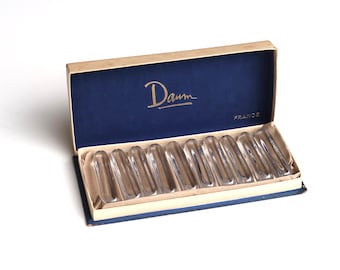 Set of 10 crystal knife rest by DAUM France in box, 1960s / Vintage, Transparent, Sixties, Home decor