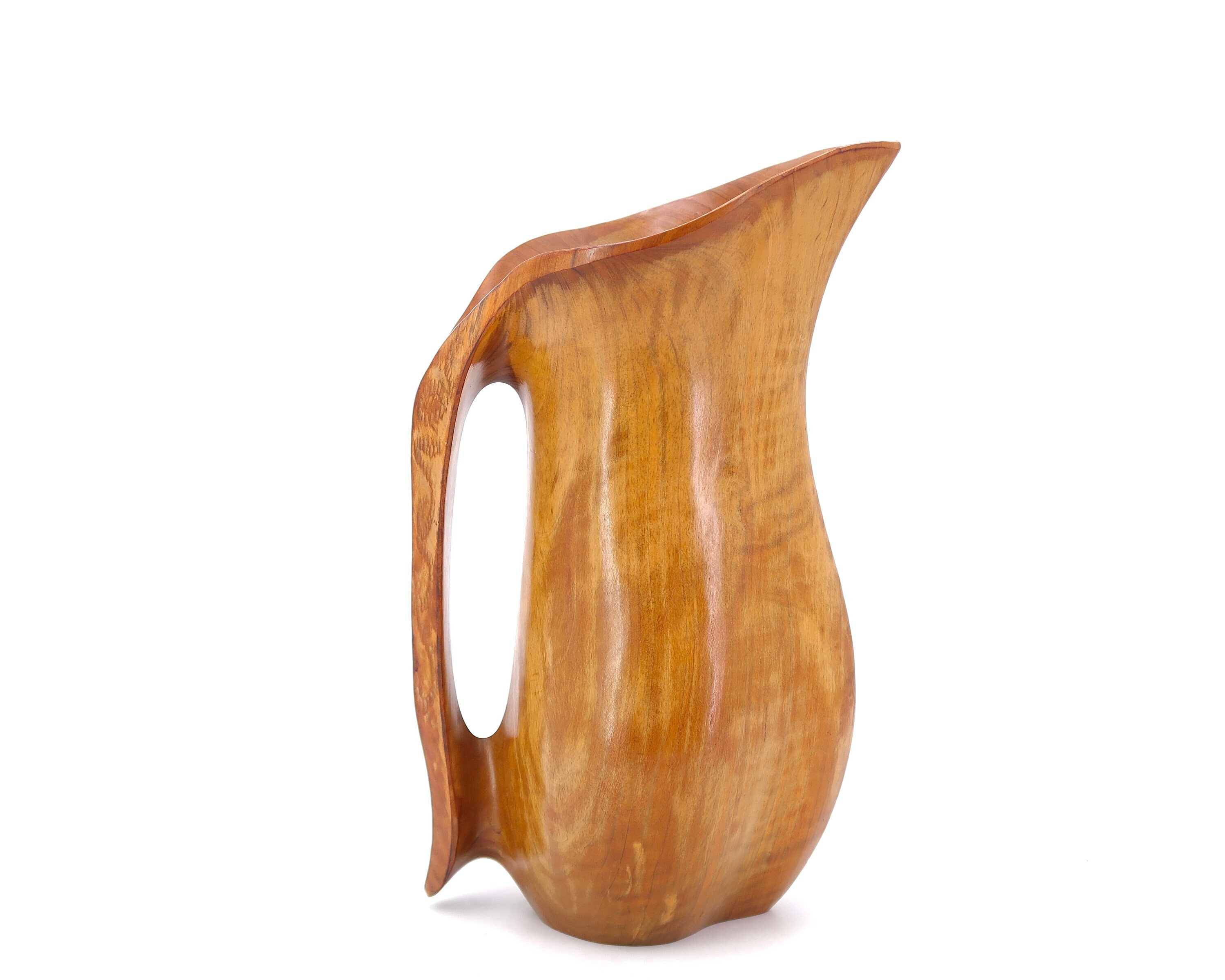 Spanish Wood Pitcher, 1960s / Vase, Wabi Sabi, Boho Chic, Folk Art