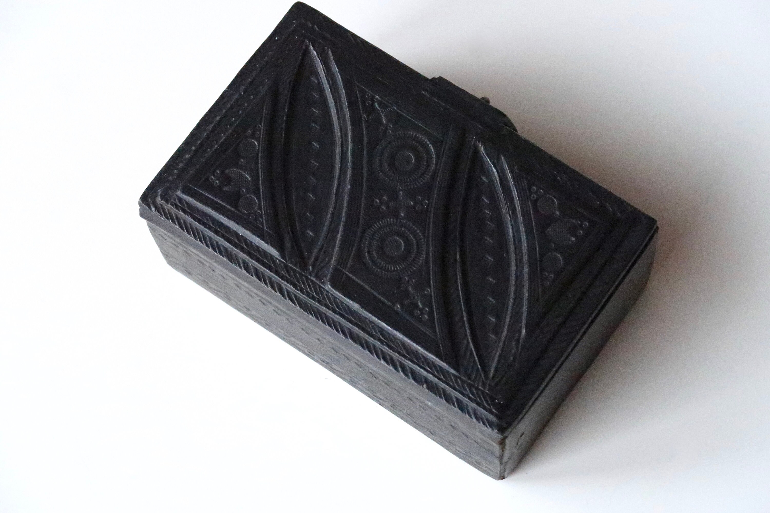 Jewelry Storage Black Primitive Tribal Case from Chad African Hammered Tuareg Leather Box Hand
