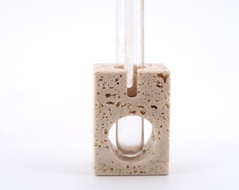 Travertine vase with glass tube, 1970s / Fratelli Mannelli, Enzo Mari