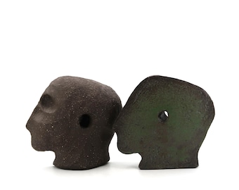 Two ceramic sculptures forming a head by Salvatore Parisi / Art, Cabinet of curiosity, Home decor, France, Arty Christmas Gift