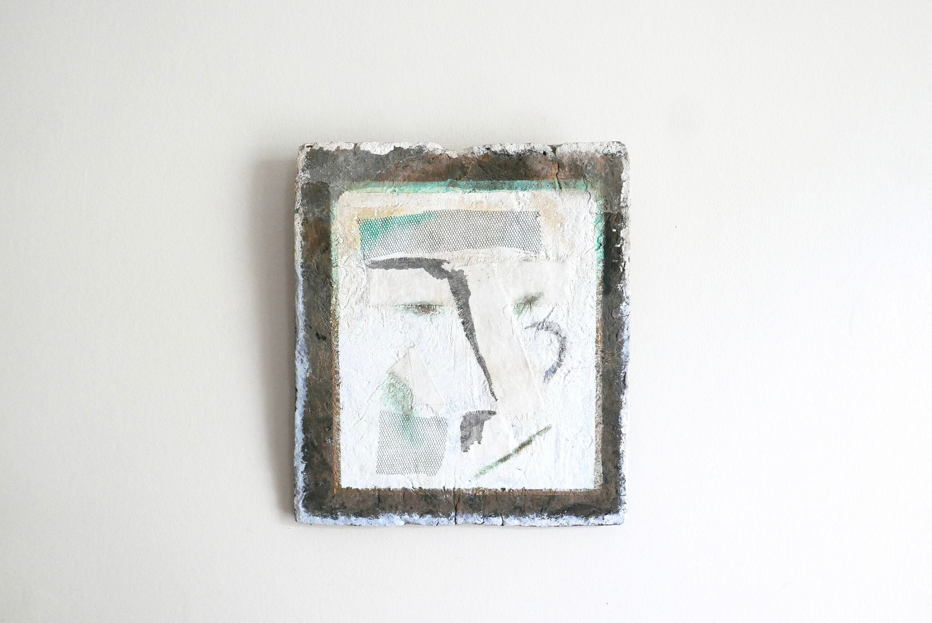 Plaque Murale en Céramique, Visage, Technique Mixte/Vintage, Décoration Murale, Blanc, Vert, Portrai