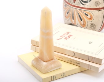 Alabaster obelisk sculpture or paperweight, 1970s / carved stone, boho chic, egypt, lucky charm talisman energy, folk, home decor