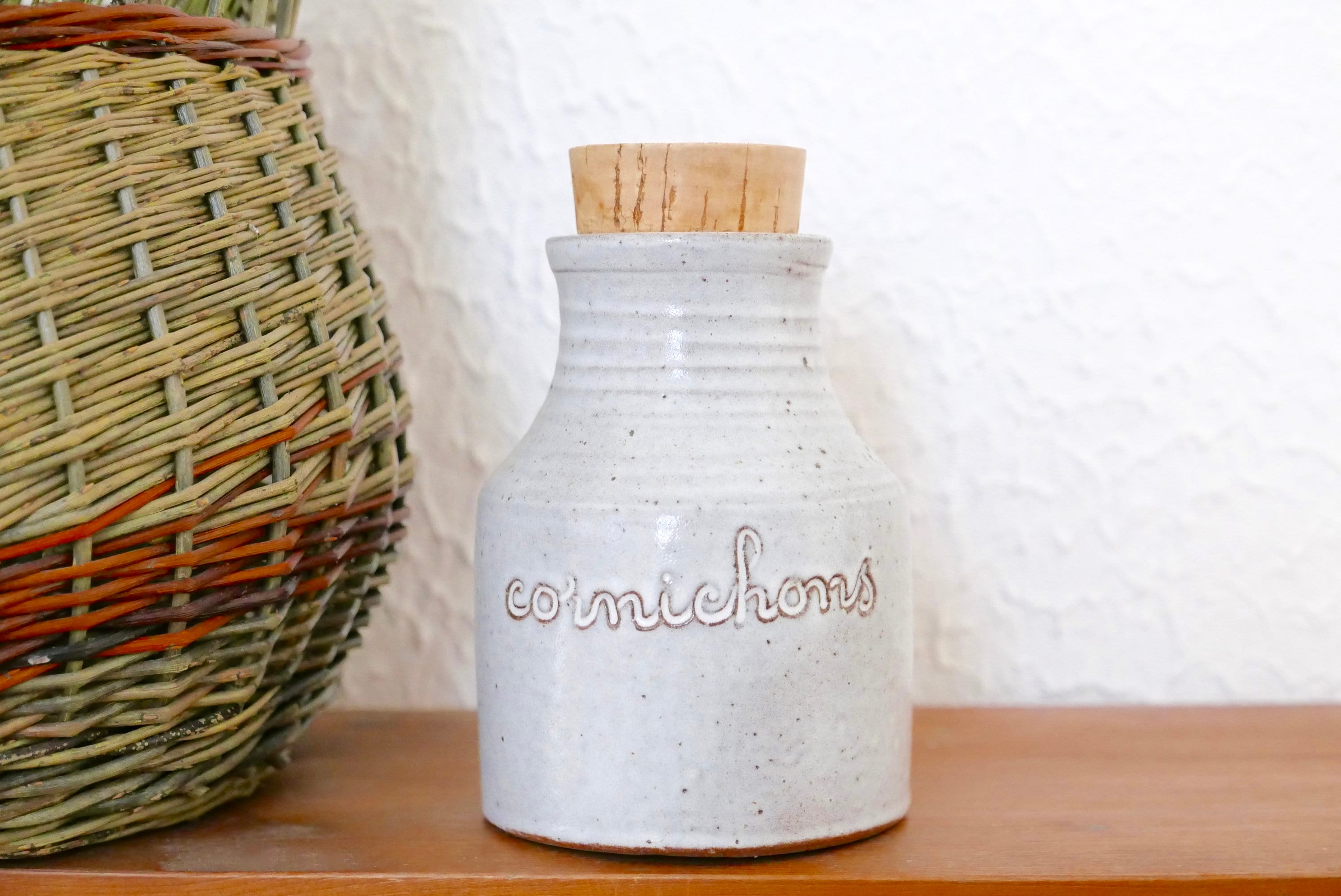 Pot à Cornichons en Grès de Jeanne et Norbert Pierlot, Ratilly, Années 60, Céramique Blanche, Bocal