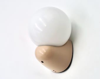French wall sconce by Tissot: beige plastic and white opaque globe, 1970s 1980s / Space age, Bathroom, Kitchen, Minimalist, Home decor