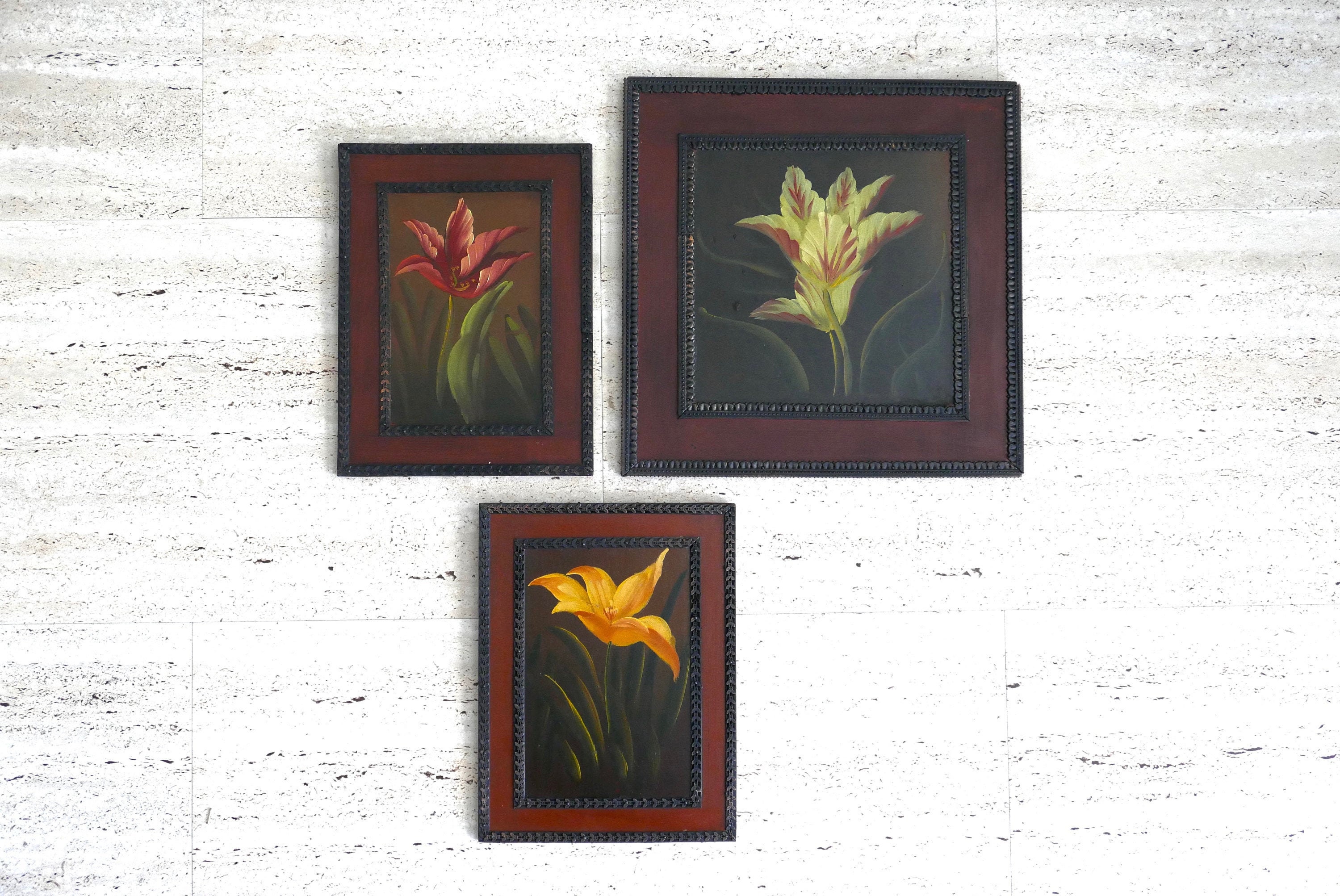 Set de 3 Peintures Représentant Des Fleurs Tropicales, Vintage/Tableau, Plantes, Décor Bohème Chic, 
