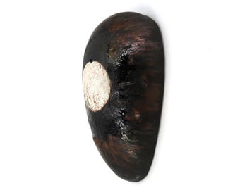 Minimalist wall ceramic stylized mask, signed / sculpture, art, wabi sabi, esoteric, mystic, brut, black and white, home decor